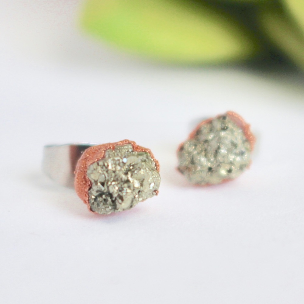 Pyrite and copper earrings